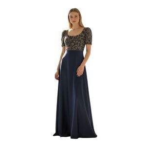 Marchesa Navy Beaded Evening Gown